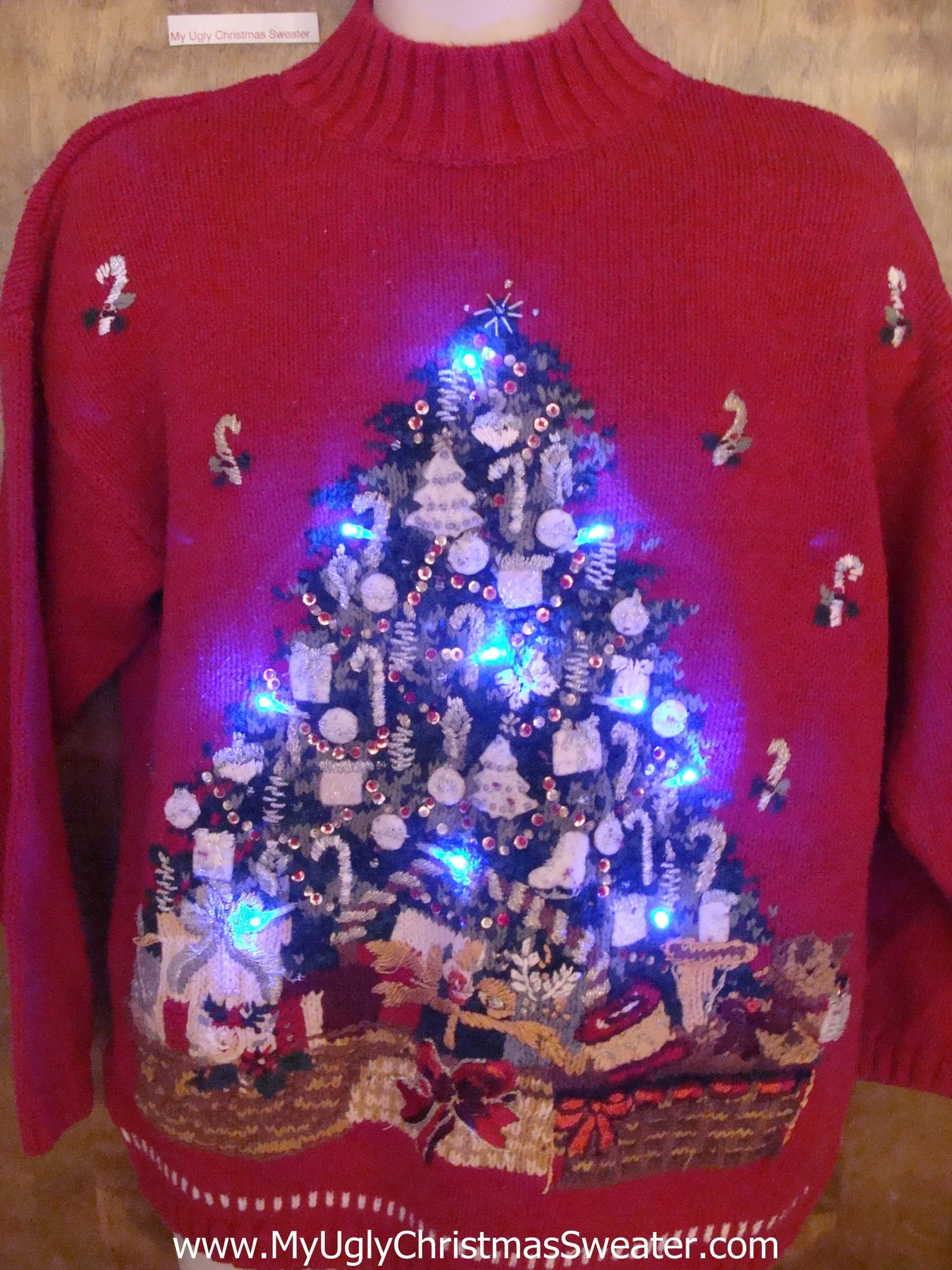 Tree and Candy Canes Light Up Ugly Xmas Sweater