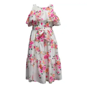 Tween Floral Print Ruffle Maxi Dress