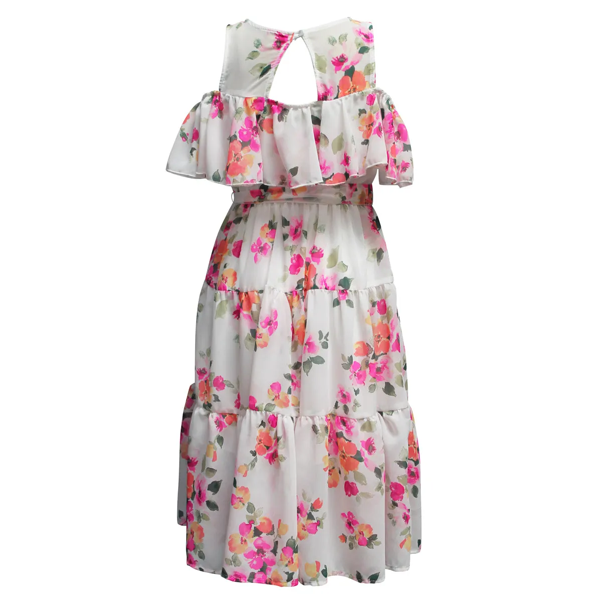 Tween Floral Print Ruffle Maxi Dress