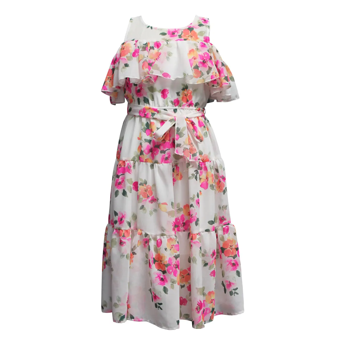 Tween Floral Print Ruffle Maxi Dress