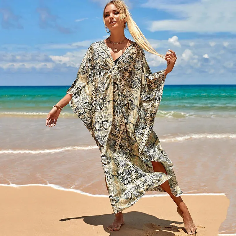Uniwim Kaftan Dresses Cover Up for Swimwear Women Plus Size Animal Print Caftan Resort Dress