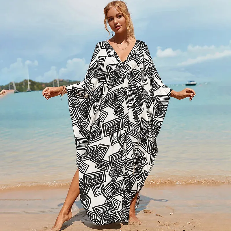 Uniwim Kaftan Dresses Cover Up for Swimwear Women Plus Size Animal Print Caftan Resort Dress