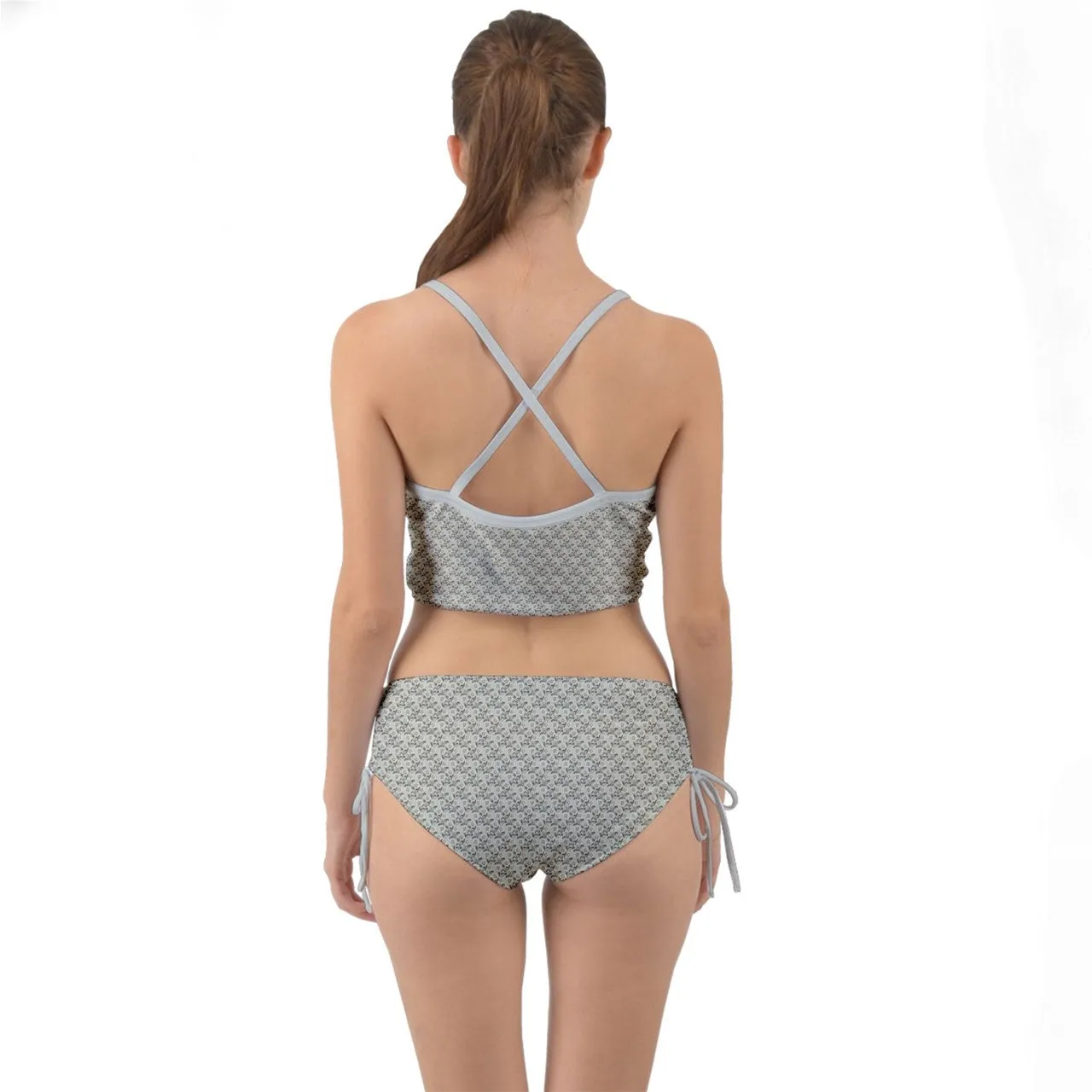 Vampire Art Cropped Tankini Bikini Swim Set - Victorian Vintage Little Flowers