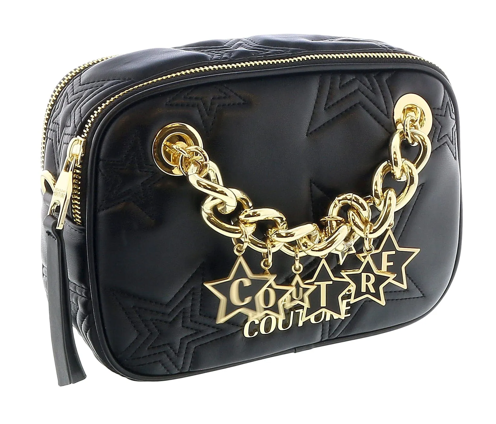 Versace Jeans Couture Black Square Star Quilted Charm Embellished Crossbody Bag