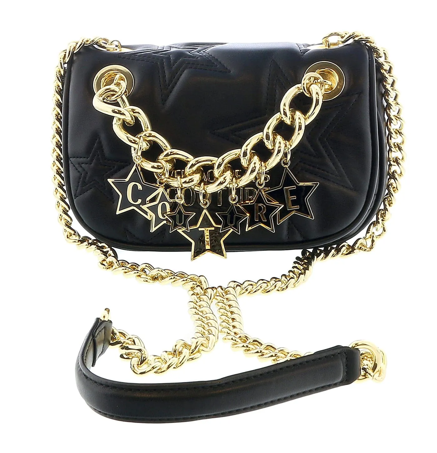 Versace Jeans Couture Black Star Quilted Charm Embellished Crossbody Bag