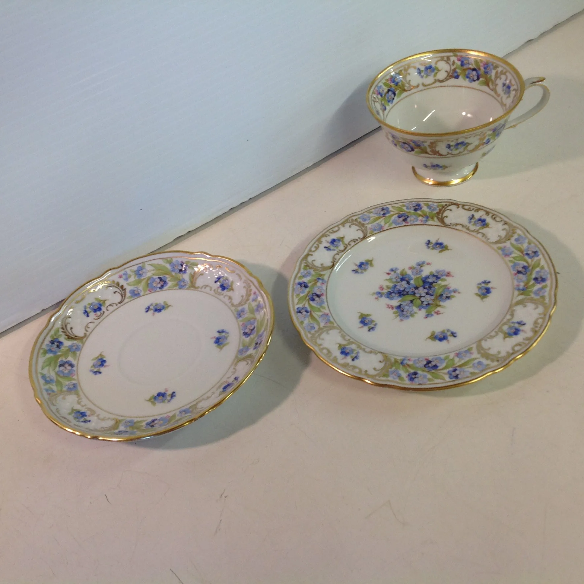Vintage 3 Piece Porcelain Teacup Saucer Plate Set Schumann Forget Me Not Pattern Bavaria