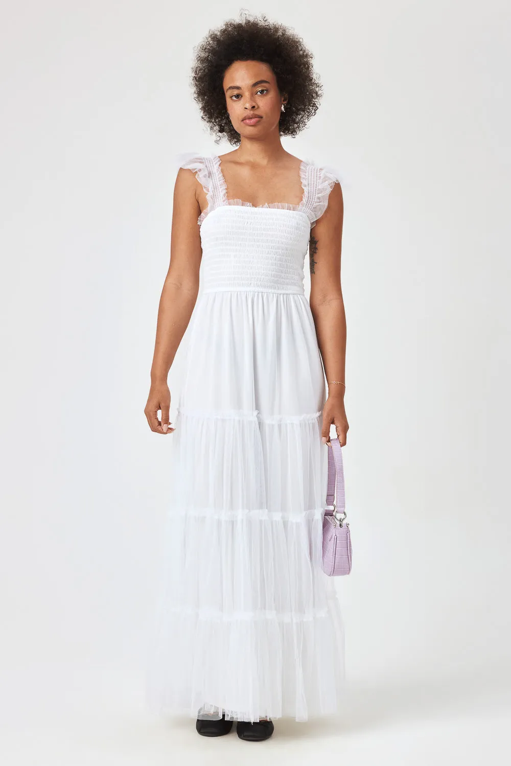 White Smock Top Chiffon Maxi Dress