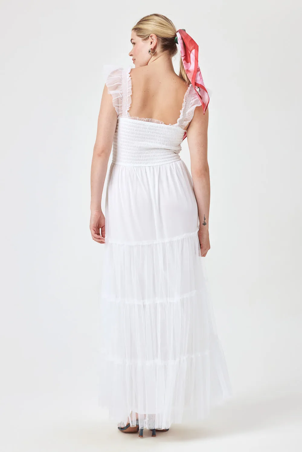 White Smock Top Chiffon Maxi Dress