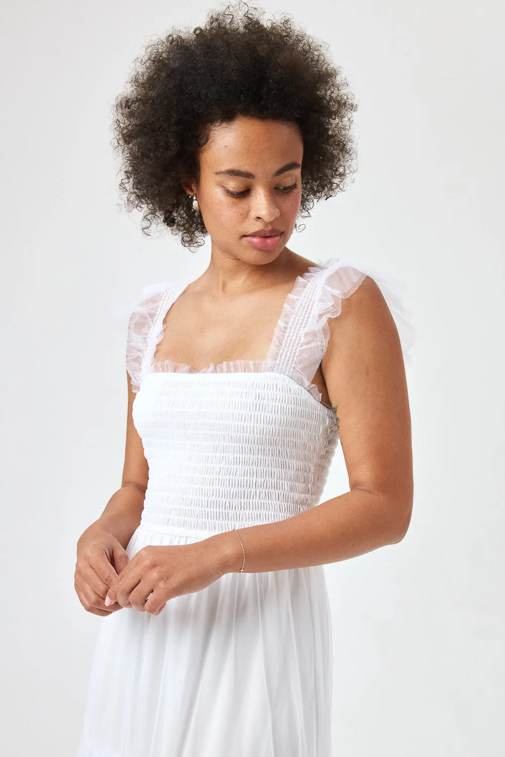 White Smock Top Chiffon Maxi Dress
