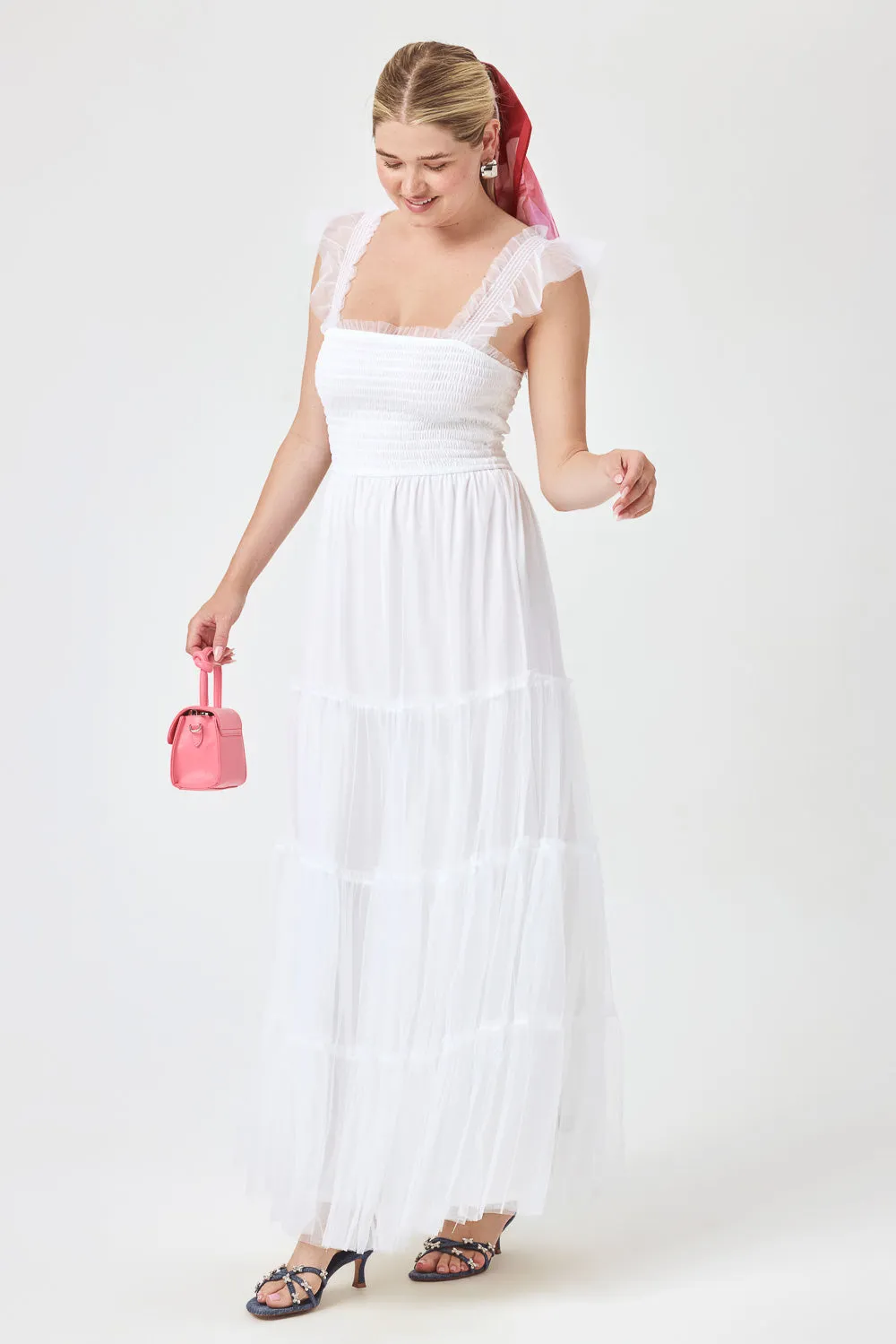White Smock Top Chiffon Maxi Dress