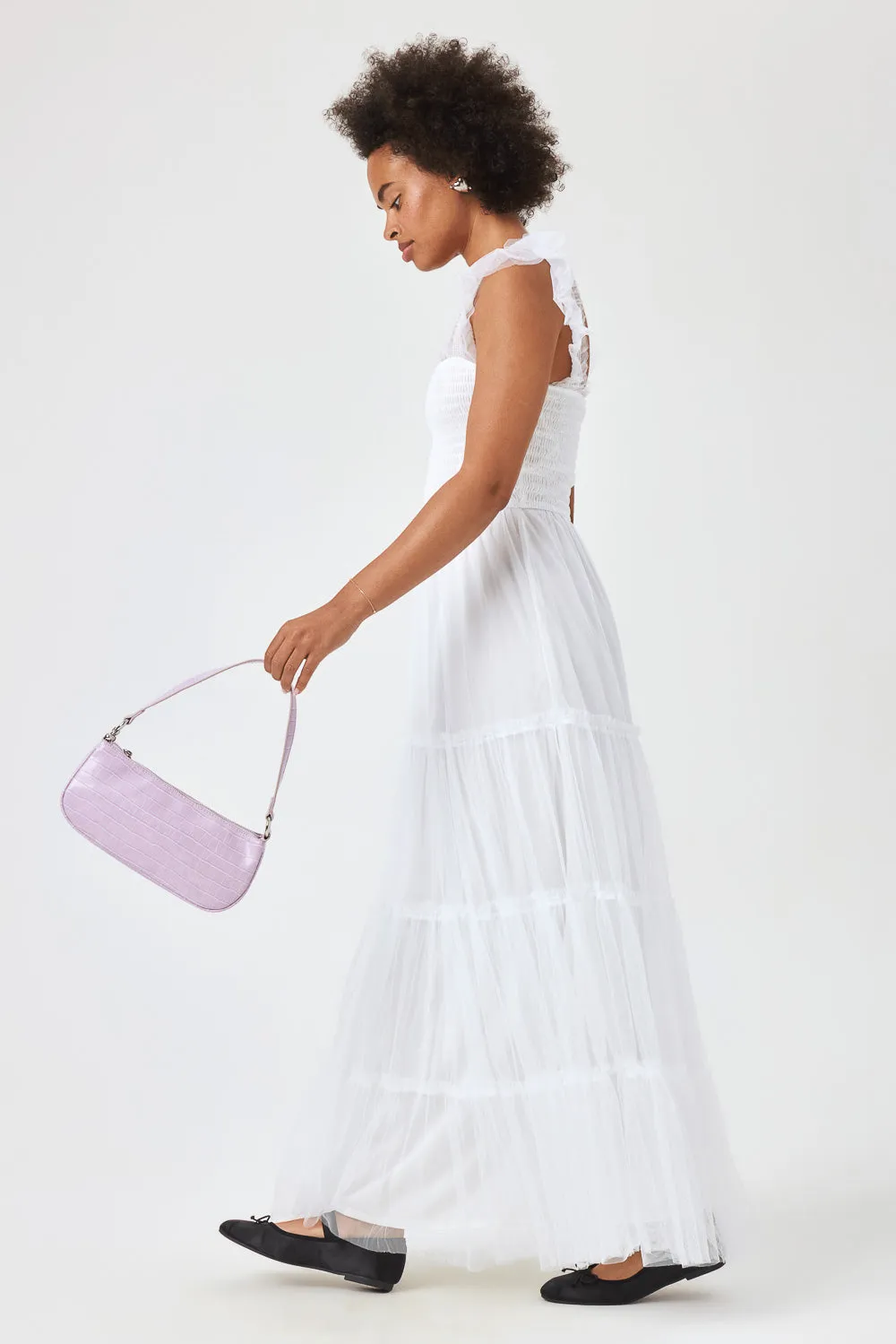 White Smock Top Chiffon Maxi Dress