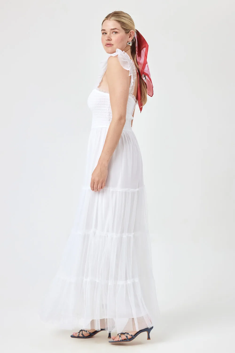 White Smock Top Chiffon Maxi Dress