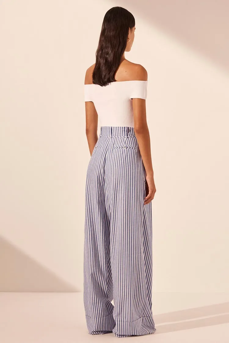 Yasmine Belted Pant in Chambray Blue