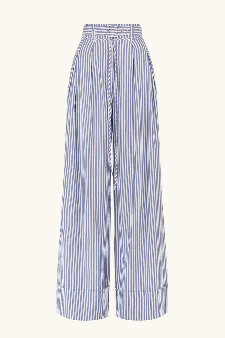 Yasmine Belted Pant in Chambray Blue