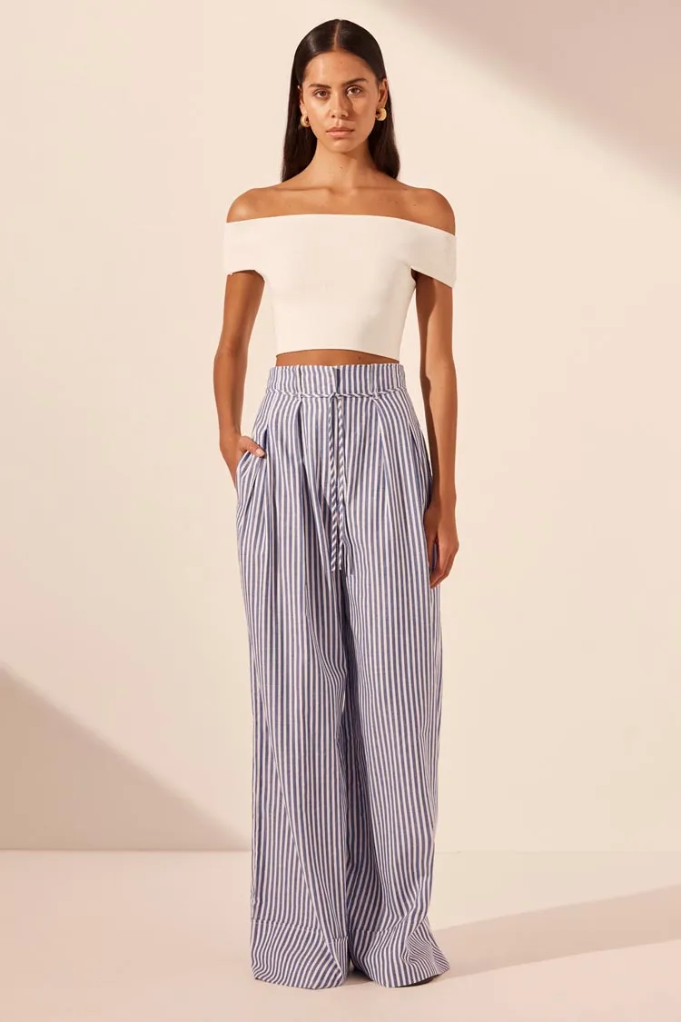 Yasmine Belted Pant in Chambray Blue